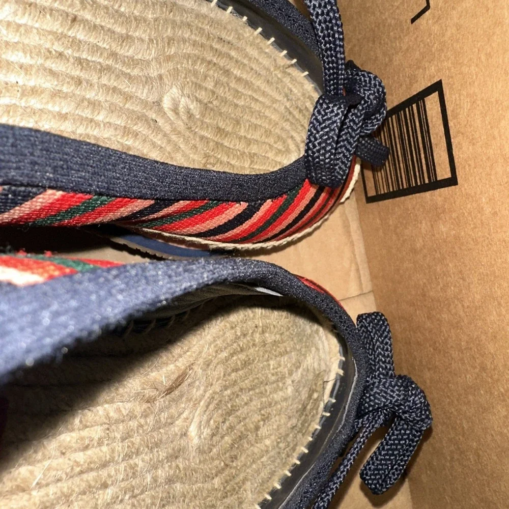 Tory Burch 9.5M Daisy Sport Multi Stripe Circular Knit Reva Bow Espadrille Flats